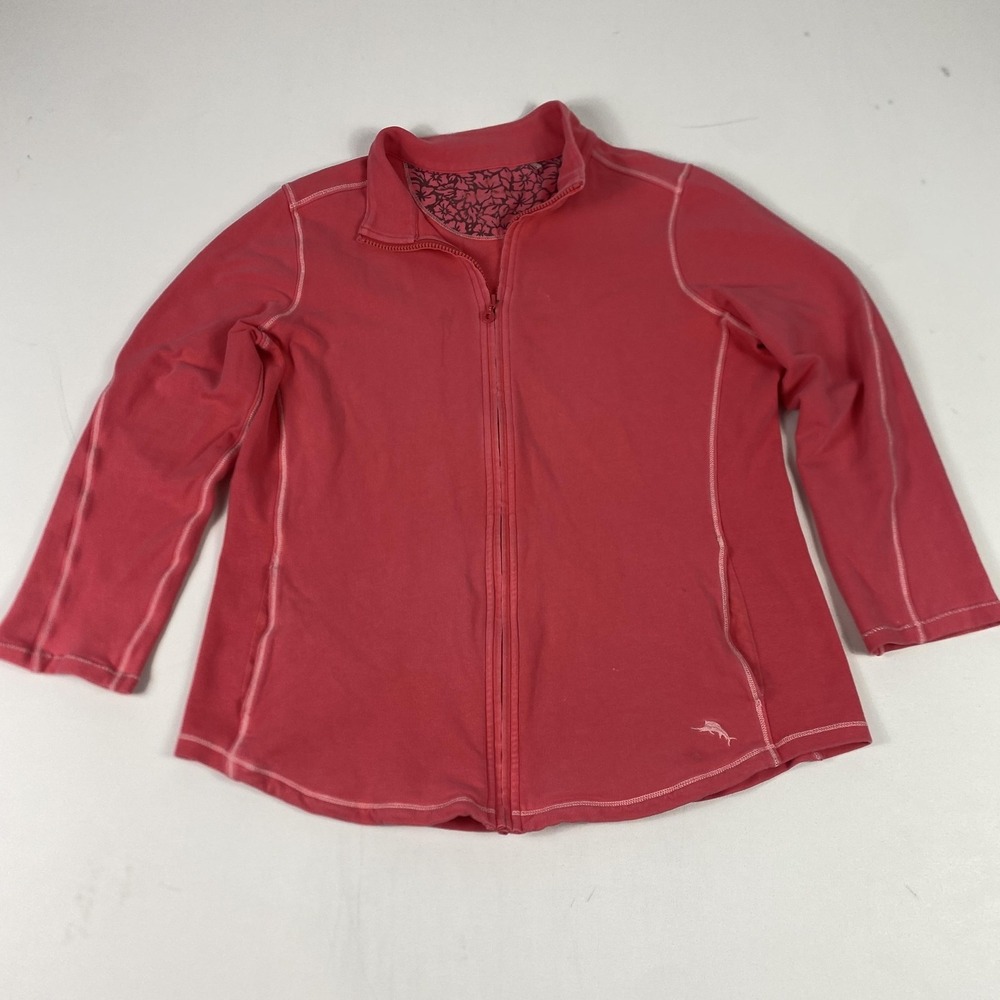 Tommy Bahama Jacket Womens Medium Pink Blend Full Zip Stretch Logo Casual Travel